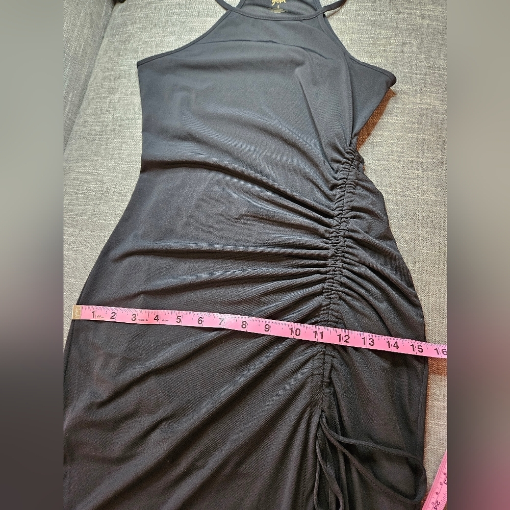 PLANET GOLD Ruched Black Midi Dress With Front Slit (Juniors) Size Small - Picture 9 of 11